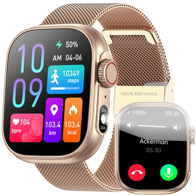 2024 Smart Watch Men Women LED Flashlight 100 Sport Modes Fitness Tracker Body Temperature 2.01 Inch Screen Smartwatch Men Wome