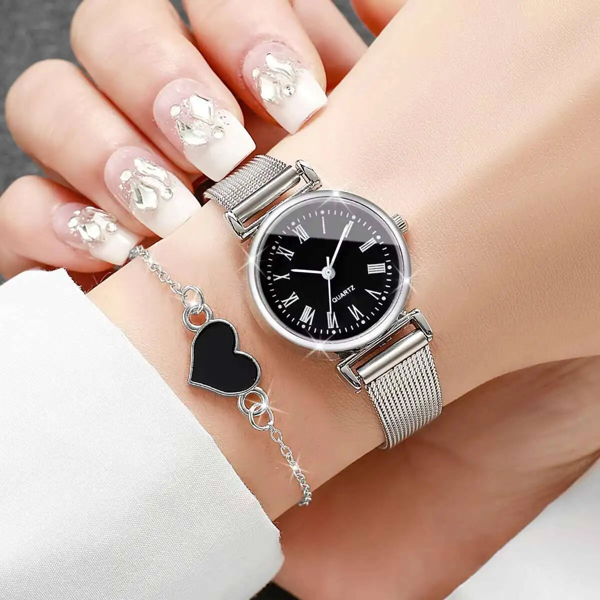 2PCS/Set Fashion Women Watches Casual Analog Quartz Watch With Bracelet Set Reloj Mujer(Without Box)