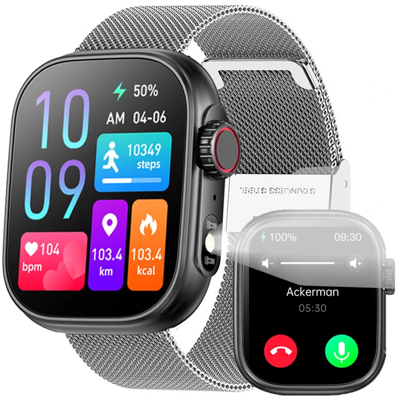 2024 Smart Watch Men Women LED Flashlight 100 Sport Modes Fitness Tracker Body Temperature 2.01 Inch Screen Smartwatch Men Wome