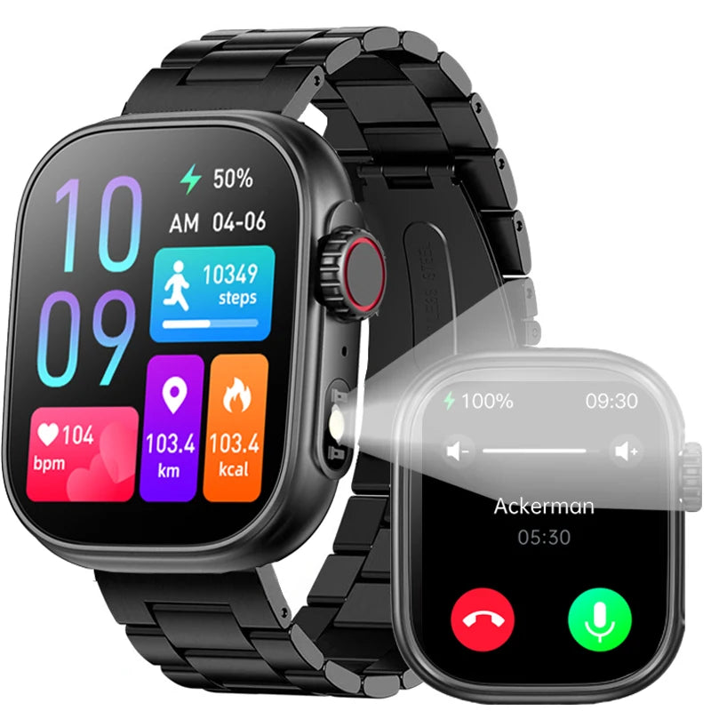 2024 Smart Watch Men Women LED Flashlight 100 Sport Modes Fitness Tracker Body Temperature 2.01 Inch Screen Smartwatch Men Wome