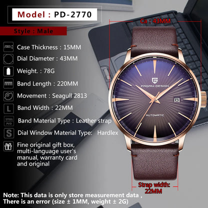 2025 New PAGANI DESIGN Men's Watches Fashion Sports Gold Watch For Men Automatic Mechanical Wristwatches Men Waterproof Leather
