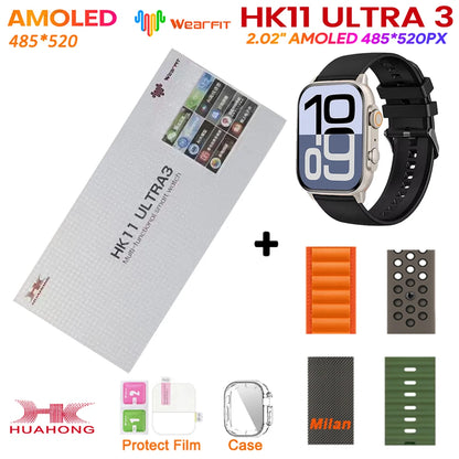 2025 HK11 ULTRA 3 Smartwatch 49mm HD AMOLED 4G ROM Bluetooth Network ChatGPT Call Robot Clock NFC Compass Men Women Smart Watch