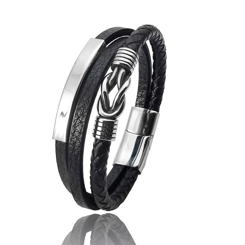 Luxury Classic Men's Multi-layer Leather Bracelet Winding Design Punk Stainless Steel Magnet Clasp Bangle Male Jewelry Gifts