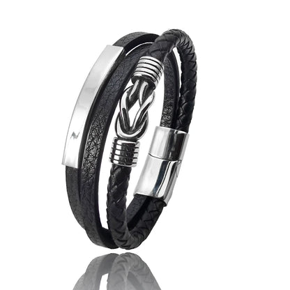 Luxury Classic Men's Multi-layer Leather Bracelet Winding Design Punk Stainless Steel Magnet Clasp Bangle Male Jewelry Gifts