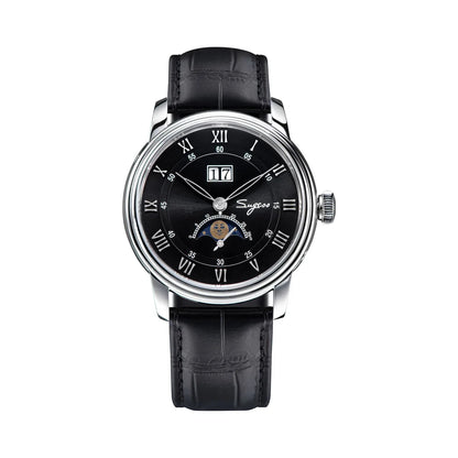 Sugess Moonphase Watch of Men 40mm Automatic Mechanical Wristwatches Seagul ST2528 Movement Stainless Steel Blue Sandstone Dial