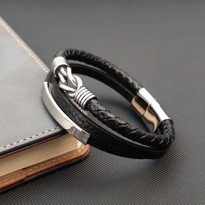 Luxury Classic Men's Multi-layer Leather Bracelet Winding Design Punk Stainless Steel Magnet Clasp Bangle Male Jewelry Gifts