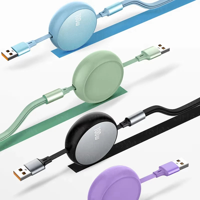 3 in 1 Retractable USB C 6A 100W USB Fast Charger For iPhone 13 14 12 11 Pro X Max Type C/Micro Fast Charger For Huawei Samsung