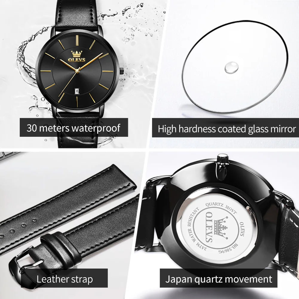 OLEVS 5869 Quartz Watch for Men Ultra Thin 6.5mm Minimalist Waterproof Date Bussiness Man Watch Simple Fashion Men's Wristwtach