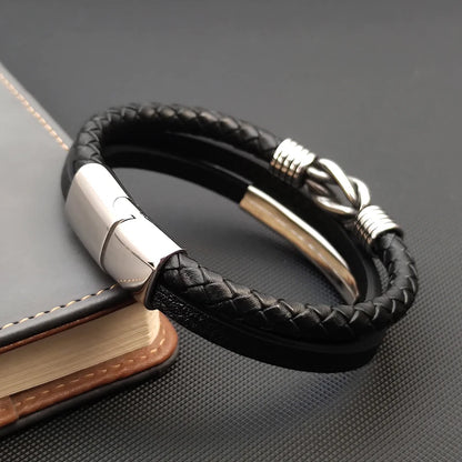 Luxury Classic Men's Multi-layer Leather Bracelet Winding Design Punk Stainless Steel Magnet Clasp Bangle Male Jewelry Gifts