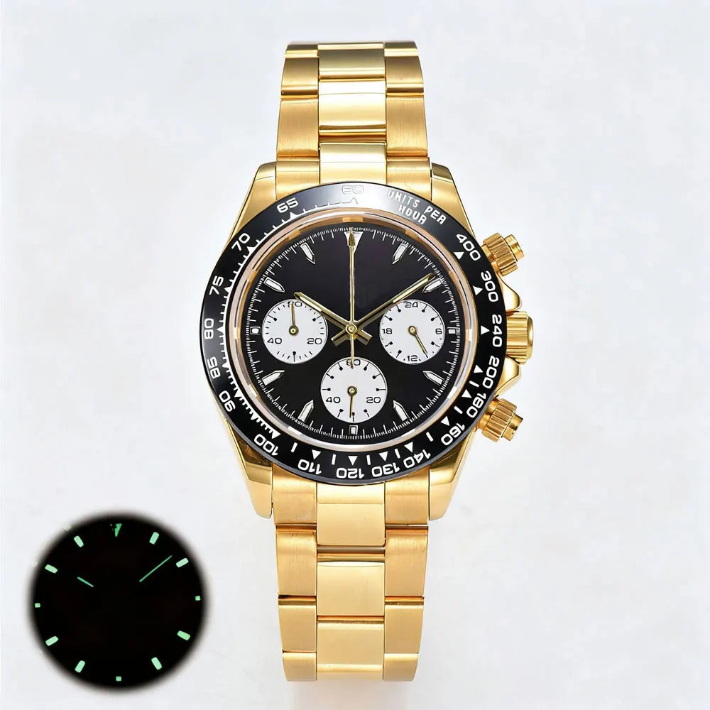 39mm gold men's watch VK63 movement chronograph sapphire glass stainless steel strap luxurious business men's custom watch