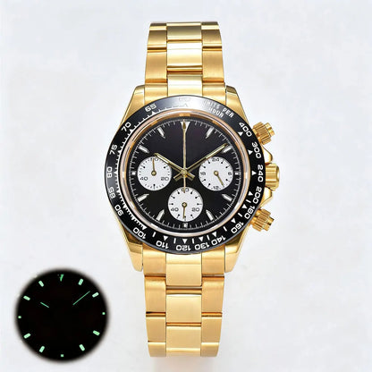 39mm gold men's watch VK63 movement chronograph sapphire glass stainless steel strap luxurious business men's custom watch