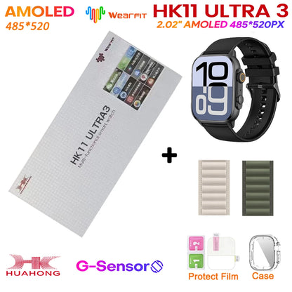 2025 HK11 ULTRA 3 Smartwatch 49mm HD AMOLED 4G ROM Bluetooth Network ChatGPT Call Robot Clock NFC Compass Men Women Smart Watch