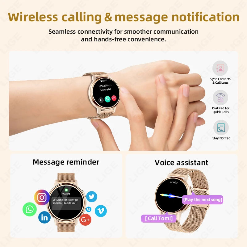 LIGE 2025 New 1.26 inch Screen Smart Watch Women IP68 Waterproof Sports Women’s Health Monitor Watches Bluetooth Call Smartwatch