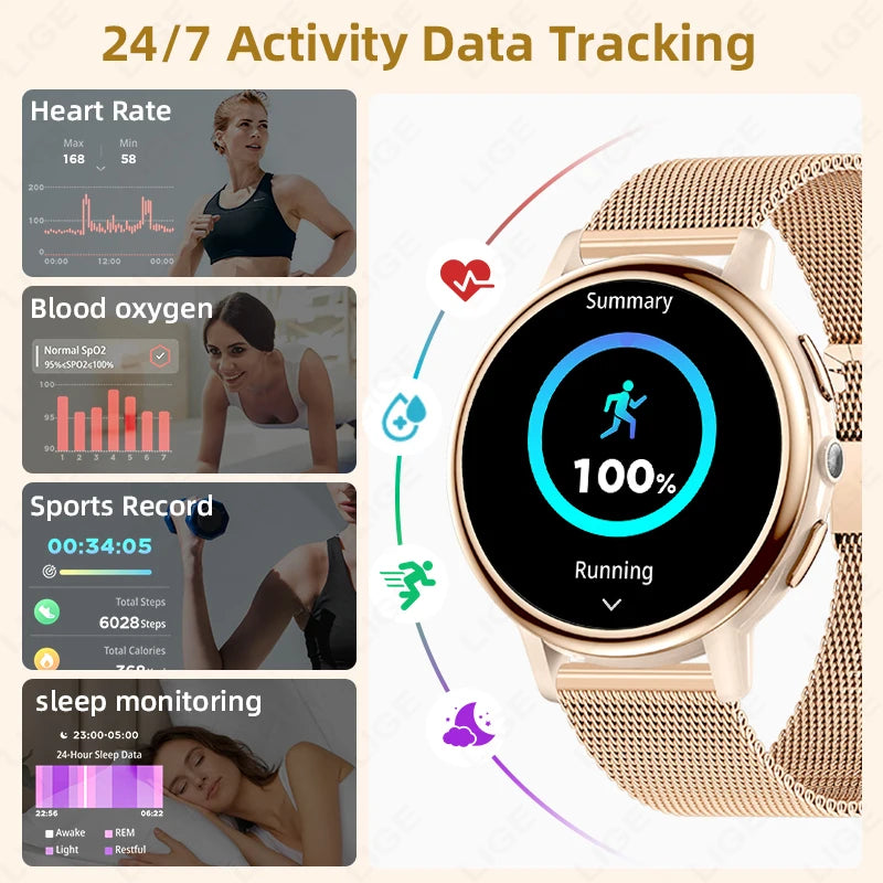 LIGE 2025 New 1.26 inch Screen Smart Watch Women IP68 Waterproof Sports Women’s Health Monitor Watches Bluetooth Call Smartwatch