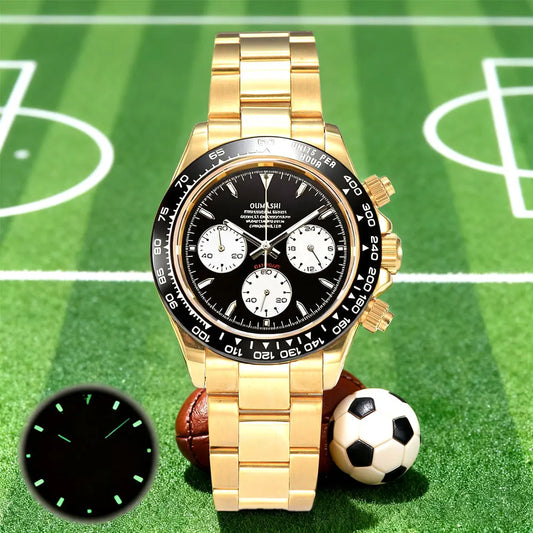 39mm gold men's watch VK63 movement chronograph sapphire glass stainless steel strap luxurious business men's custom watch