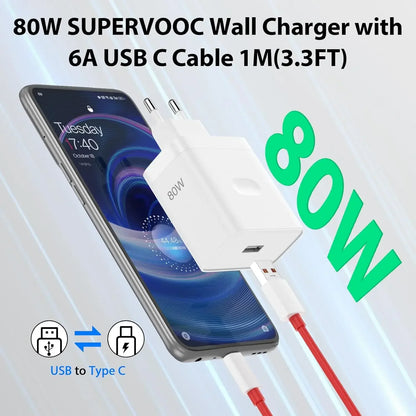 80W Super Flash Charger For OnePlus 9 10 11 12R 13 Nord 2T N300 CE 2 3 Lite ACE 2 3 5 OPPO Realme Fast Charging Type C USB Cable