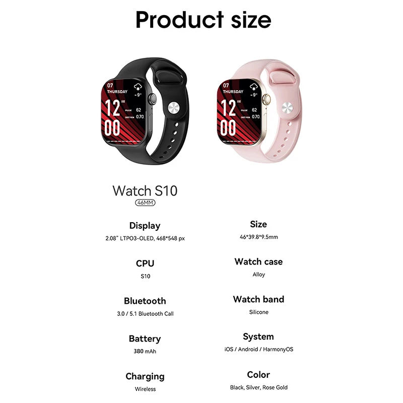 S10 Smartwatch IP68 Waterproof Andriod IOS Bluetooth Call Fitness Sports Custom Watch Face AI Voice Smart Watches for Men Women