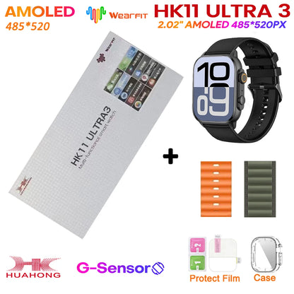 2025 HK11 ULTRA 3 Smartwatch 49mm HD AMOLED 4G ROM Bluetooth Network ChatGPT Call Robot Clock NFC Compass Men Women Smart Watch