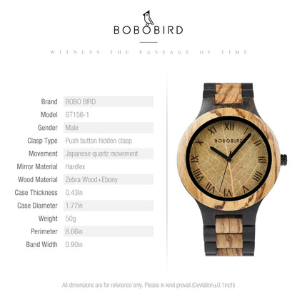 BOBO BIRD Wooden Men Watches Handmade Leaf Dial Custom Blessing Natural Wristwatch Distinctive Wooden Gift Support Dropshipping