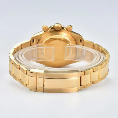 39mm gold men's watch VK63 movement chronograph sapphire glass stainless steel strap luxurious business men's custom watch