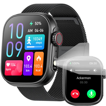 2024 Smart Watch Men Women LED Flashlight 100 Sport Modes Fitness Tracker Body Temperature 2.01 Inch Screen Smartwatch Men Wome