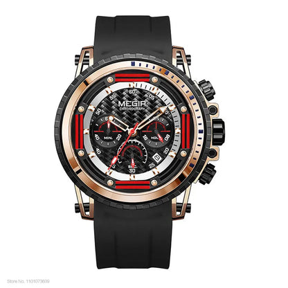 MEGIR Watches for Men Fashion Chronograph Quartz Watch with Silicone Strap Waterproof Sport Wristwatch relogio часы montre reloj