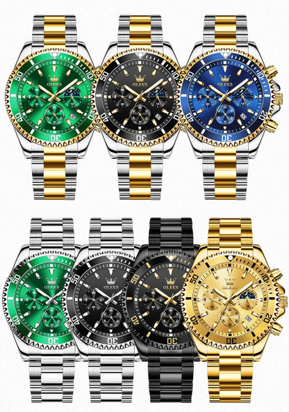 OLEVS 2870 Chronograph Quartz Business Men Watch Fashion Moon Phase Waterproof Watch For Men Stainless Steel Original Wristwatch