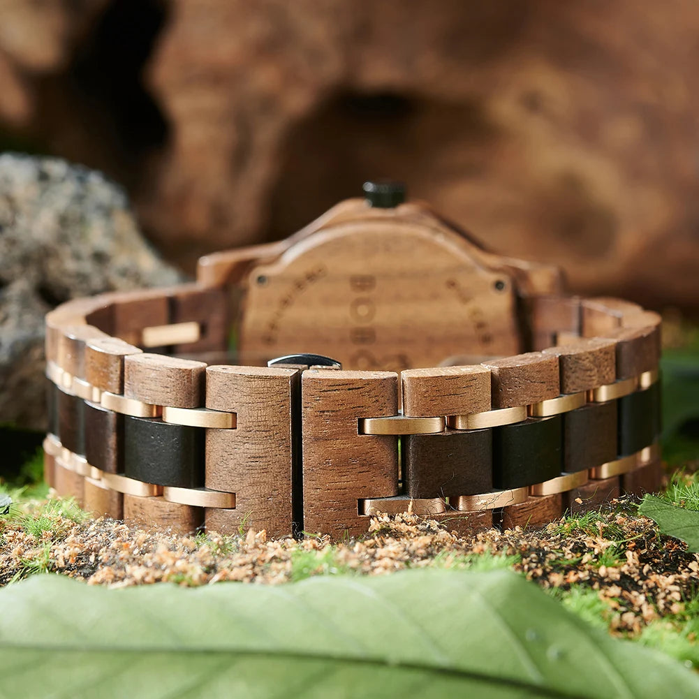 BOBO BIRD Wooden Men Watches Handmade Leaf Dial Custom Blessing Natural Wristwatch Distinctive Wooden Gift Support Dropshipping