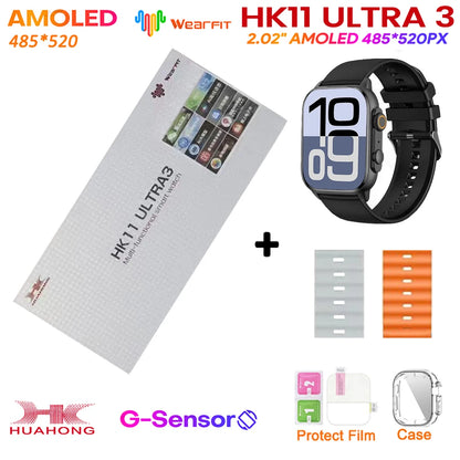 2025 HK11 ULTRA 3 Smartwatch 49mm HD AMOLED 4G ROM Bluetooth Network ChatGPT Call Robot Clock NFC Compass Men Women Smart Watch