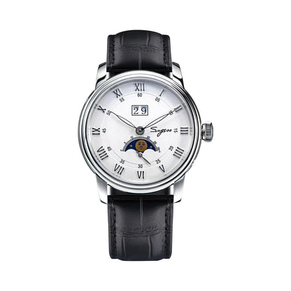 Sugess Moonphase Watch of Men 40mm Automatic Mechanical Wristwatches Seagul ST2528 Movement Stainless Steel Blue Sandstone Dial