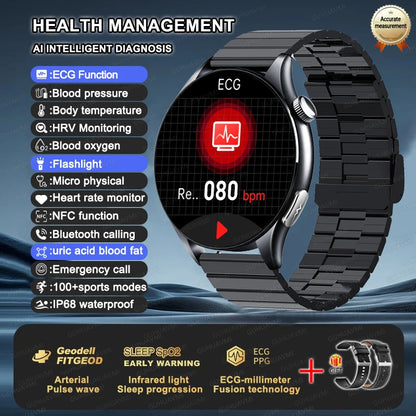 2025 New Health Analysis ECG+PPG Smart Watch Body Fat Uric Acid Blood Pressure Heart Rate Tracker NFC Smartwatch For Android IOS