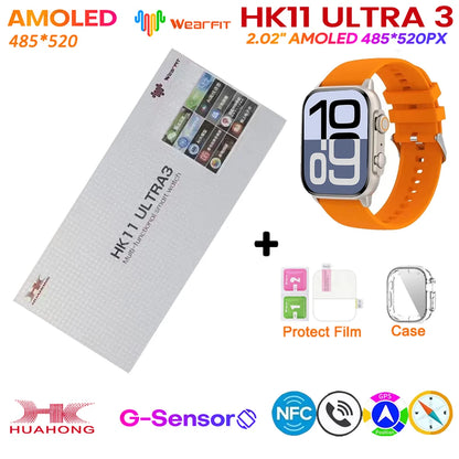 2025 HK11 ULTRA 3 Smartwatch 49mm HD AMOLED 4G ROM Bluetooth Network ChatGPT Call Robot Clock NFC Compass Men Women Smart Watch