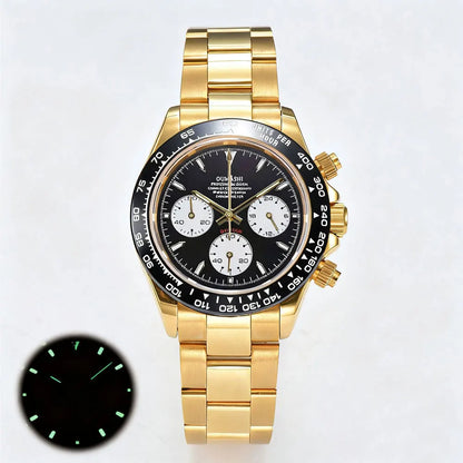 39mm gold men's watch VK63 movement chronograph sapphire glass stainless steel strap luxurious business men's custom watch