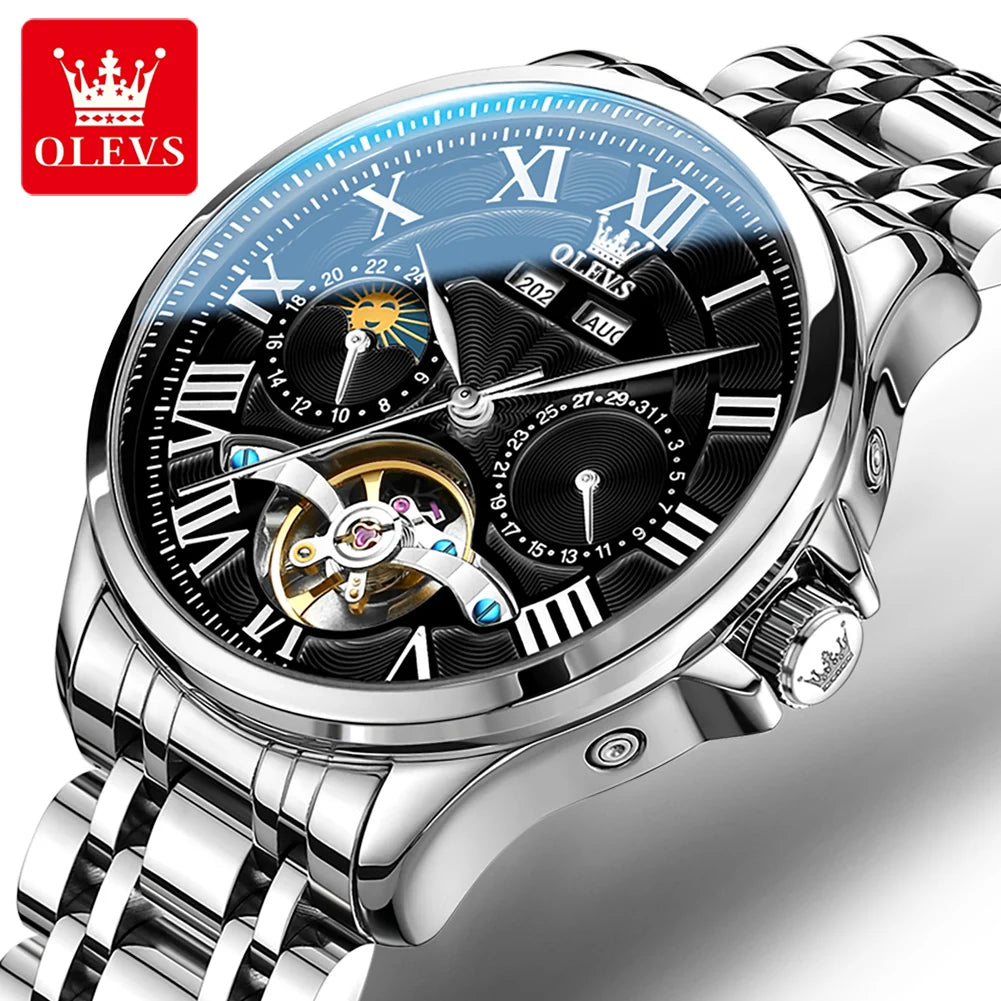 OLEVS 7013 Watch Man Luxury Original Automatic Mechanical Business Watch﻿ Waterproof Luminous Week Date Watches For Man
