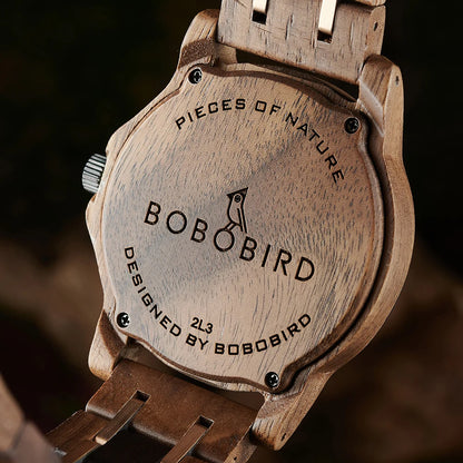 BOBO BIRD Wooden Men Watches Handmade Leaf Dial Custom Blessing Natural Wristwatch Distinctive Wooden Gift Support Dropshipping