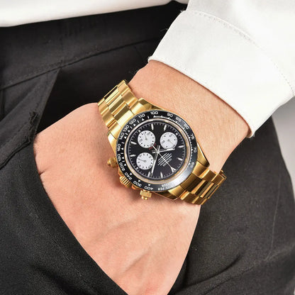 39mm gold men's watch VK63 movement chronograph sapphire glass stainless steel strap luxurious business men's custom watch