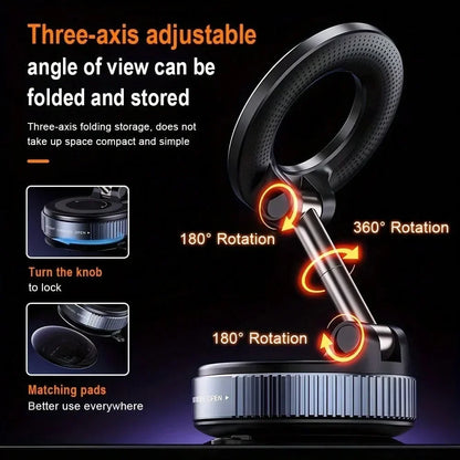 [Upgrade 360° Phone Holder] 360° Adjustable Vacuum Magnetic Mount Car Phone Holder Upgrade Version Compatible with Cars Mirrors
